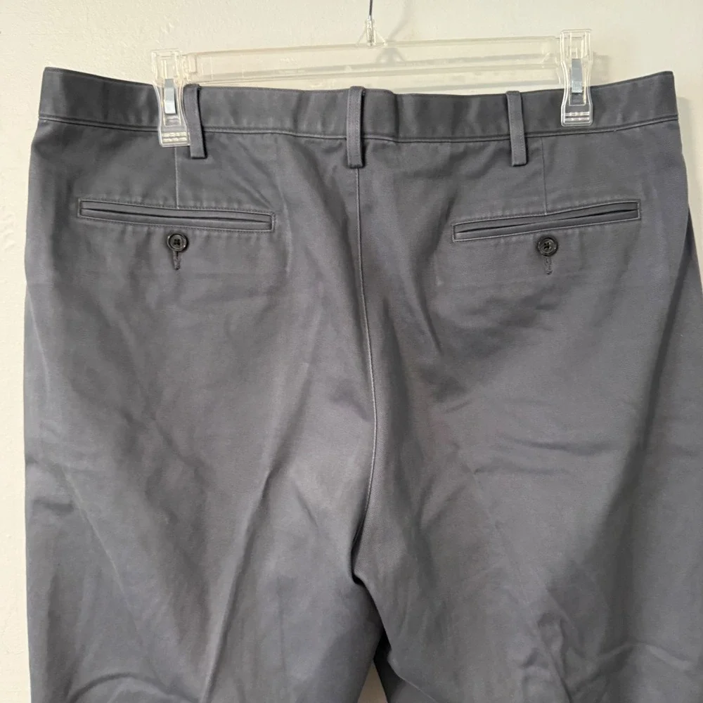 Lands End No Iron Traditional Fit Chinos Gray Cotton Flat Front Pants 40x33